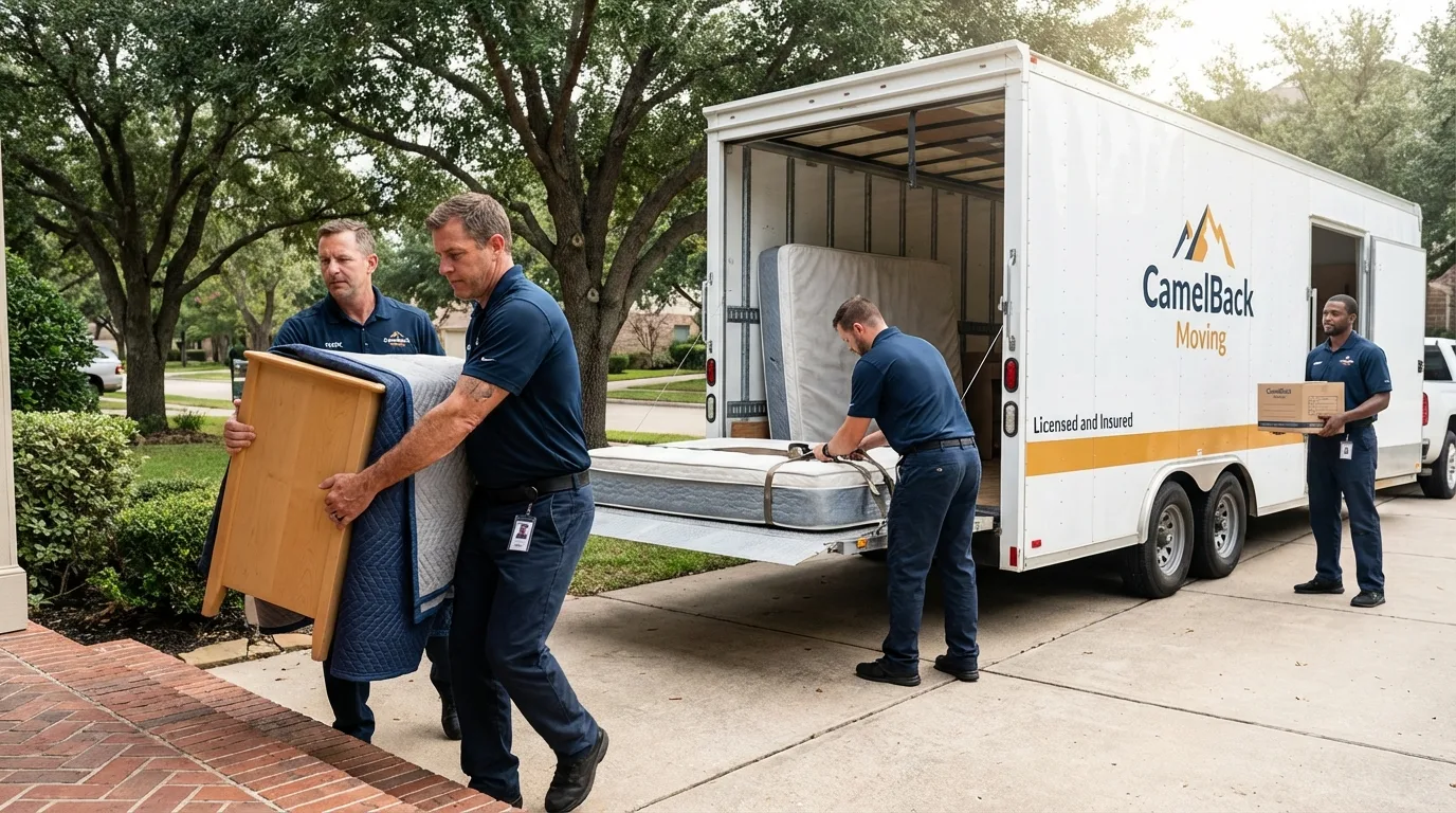 Crew loading residential truck for cross-state move from Elgin, SC